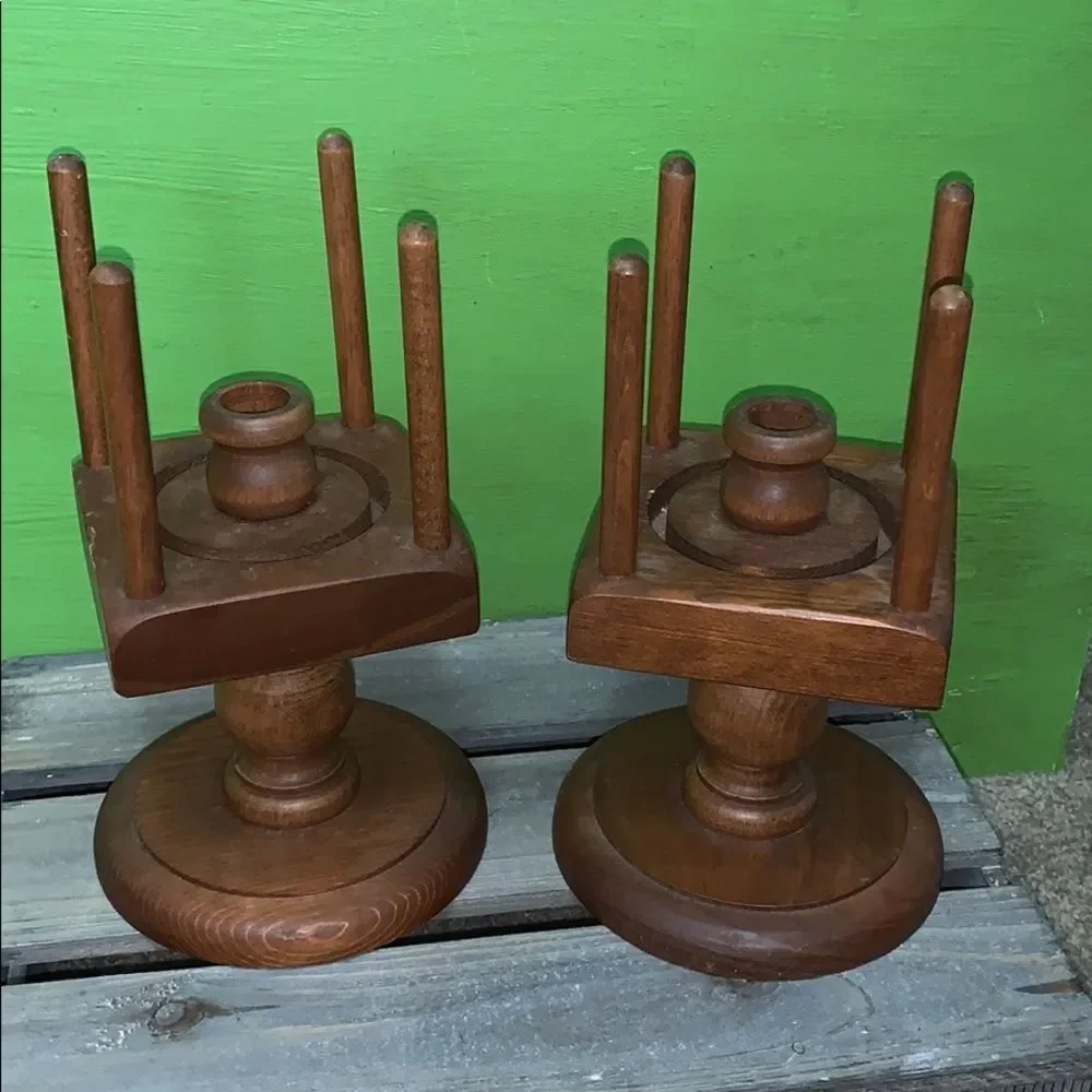 Wooden boho candle holders set of 2